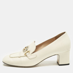 gucci off white leather zumi gg block heel loafer pumps size 40