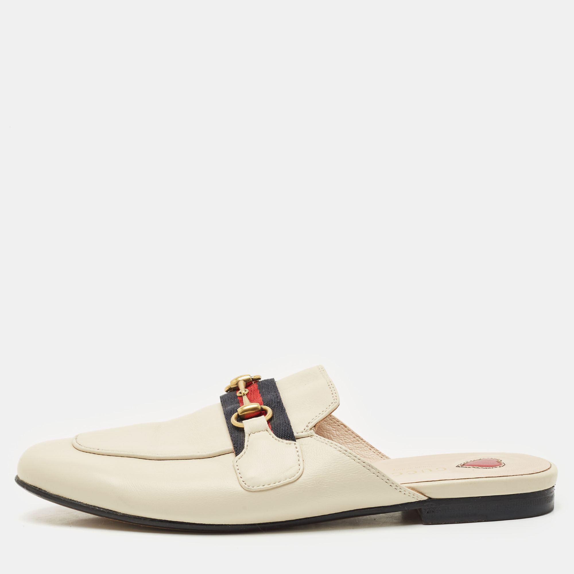 gucci cream leather princetown horsebit mule sandals size 38