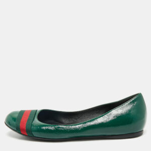 luxury-women-gucci-used-shoes-p1176125-008.jpg gucci green leather web detail ballet flats size 37