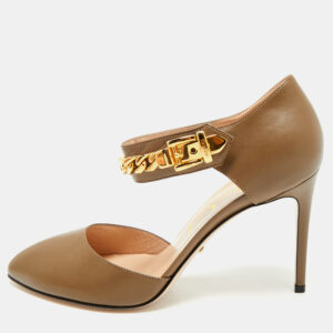 luxury-women-gucci-used-shoes-p1178410-007-2.jpg gucci olive green leather sylvie chain pumps size 40