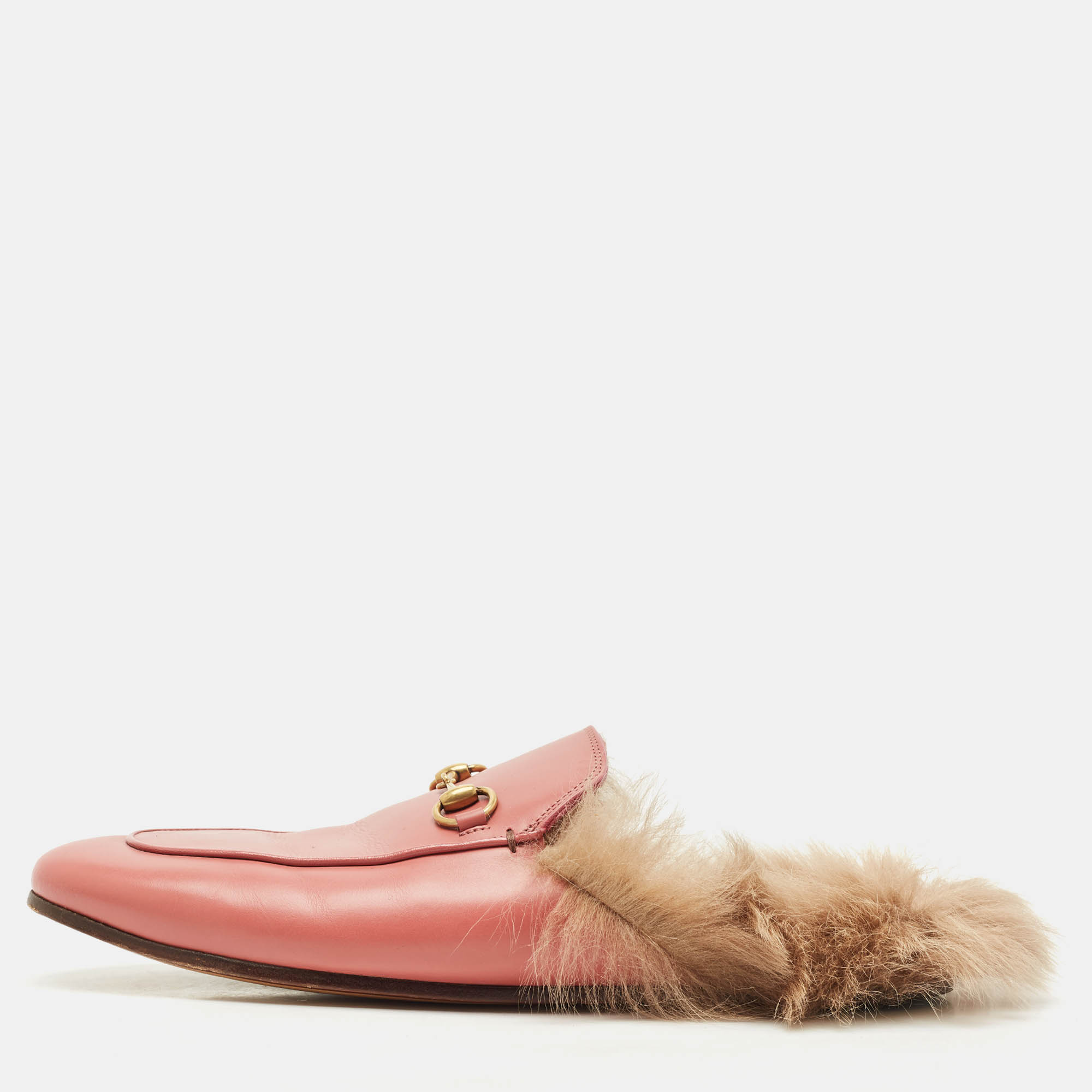 gucci pink leather and fur princetown sandals size 40