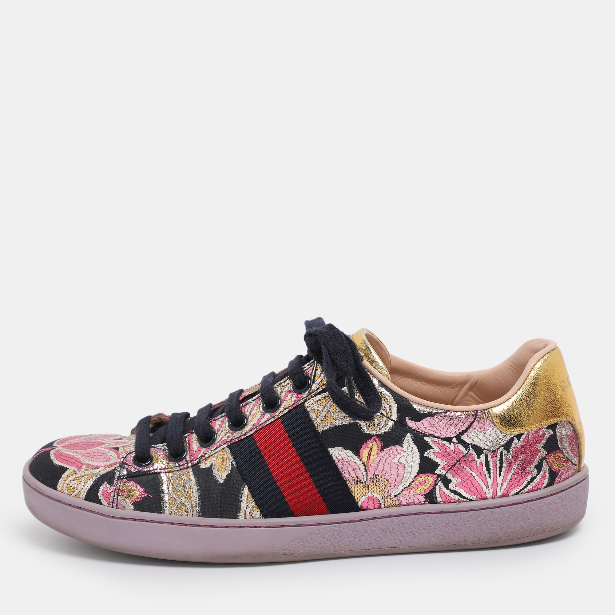gucci multicolor canvas and leather gg floral ace low top sneakers size 37.5