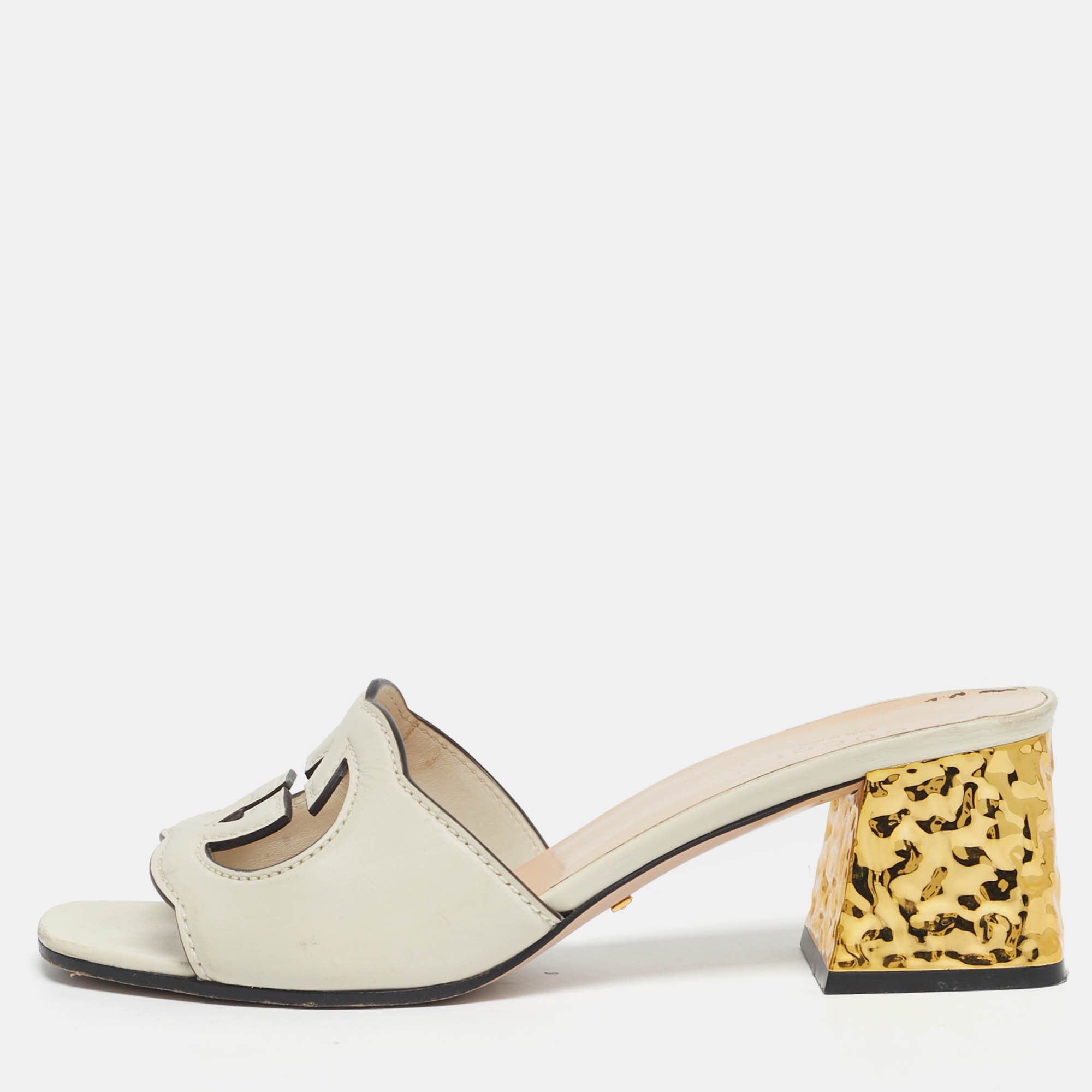 gucci white leather interlocking g slide sandals size 38