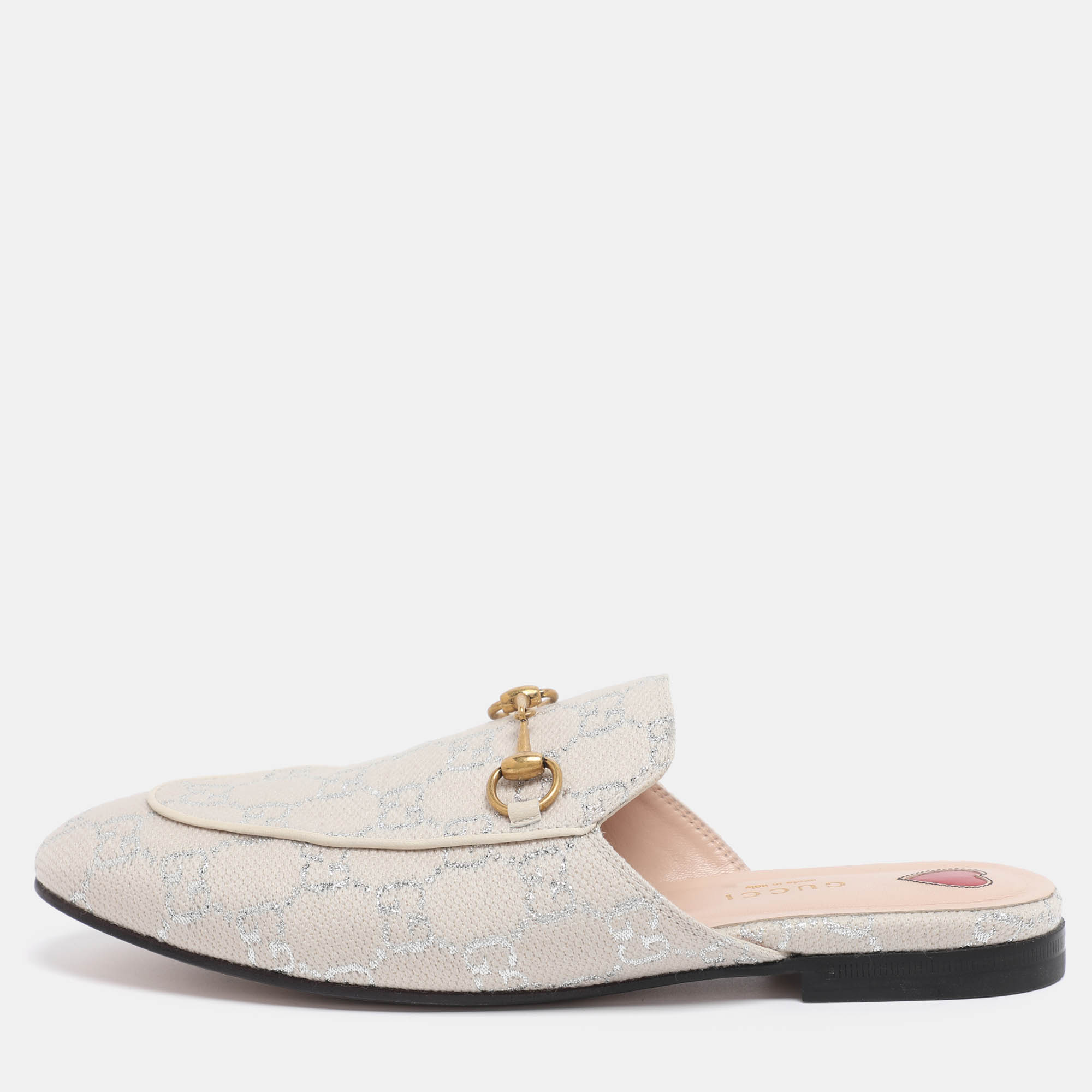 gucci cream canvas princetown horsebit mules size 38.5