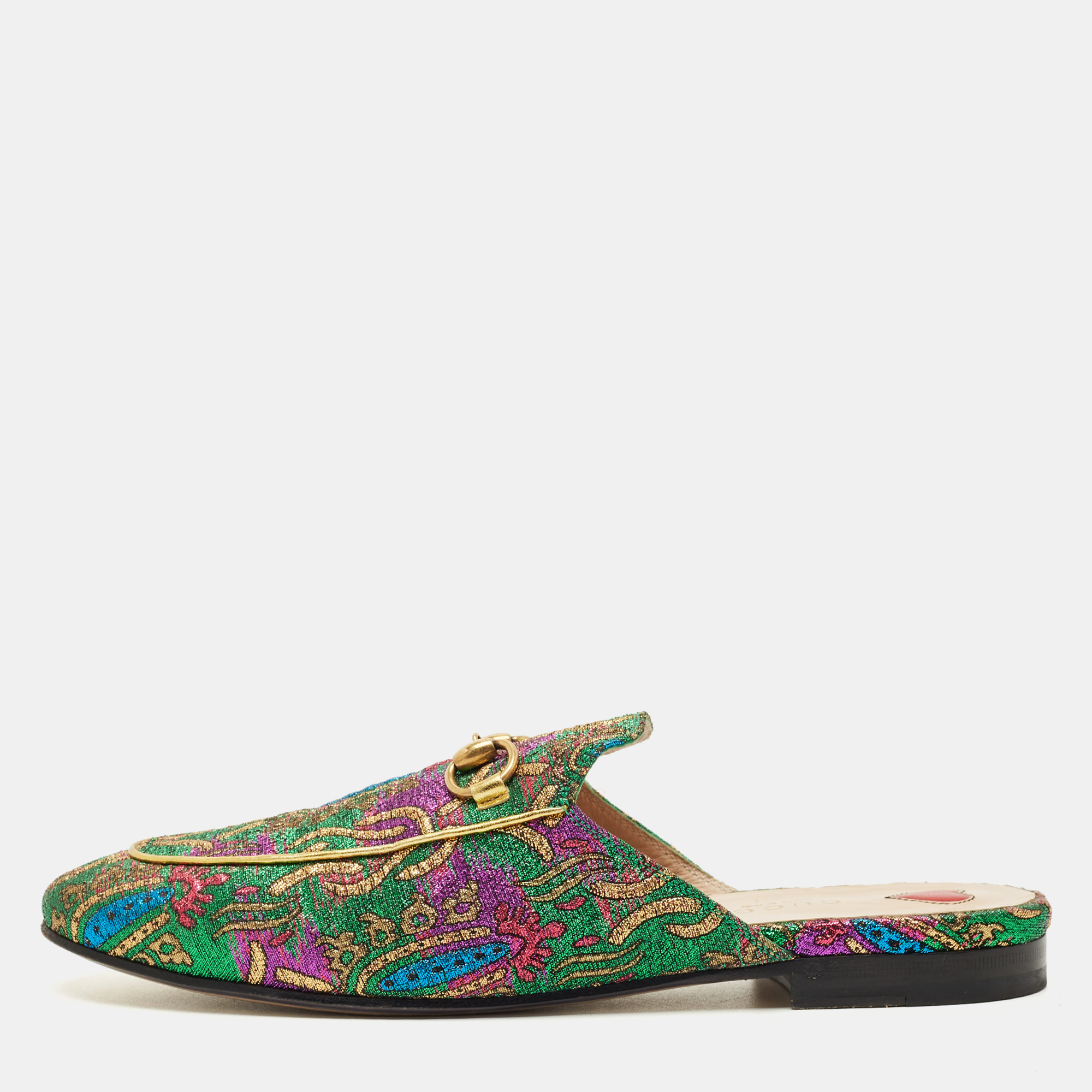 gucci multicolor brocade fabric princetown mules size 37