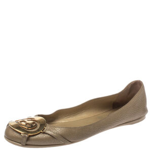 gucci metallic gold leather gg buckle ballet flats size 37.5