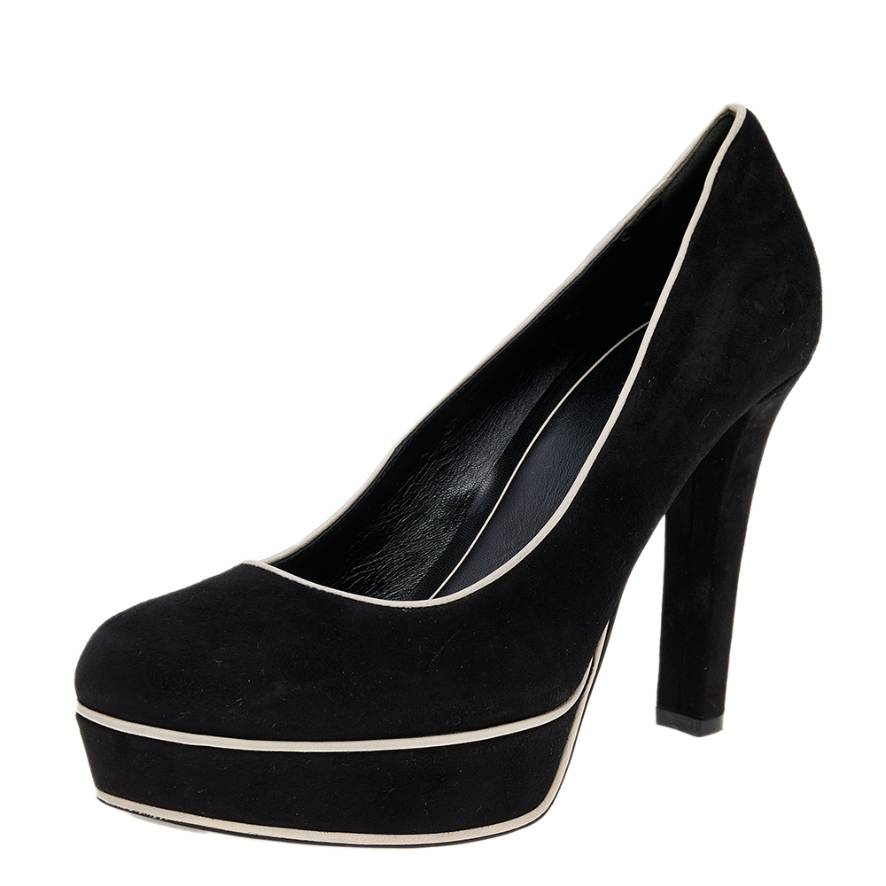 luxury-women-gucci-used-shoes-p562205-006.jpg Gucci Black Suede Huston Platform Pumps Size 38.5
