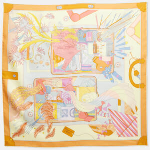 herm&egrave;s multicolor printed silk bagage a main scarf