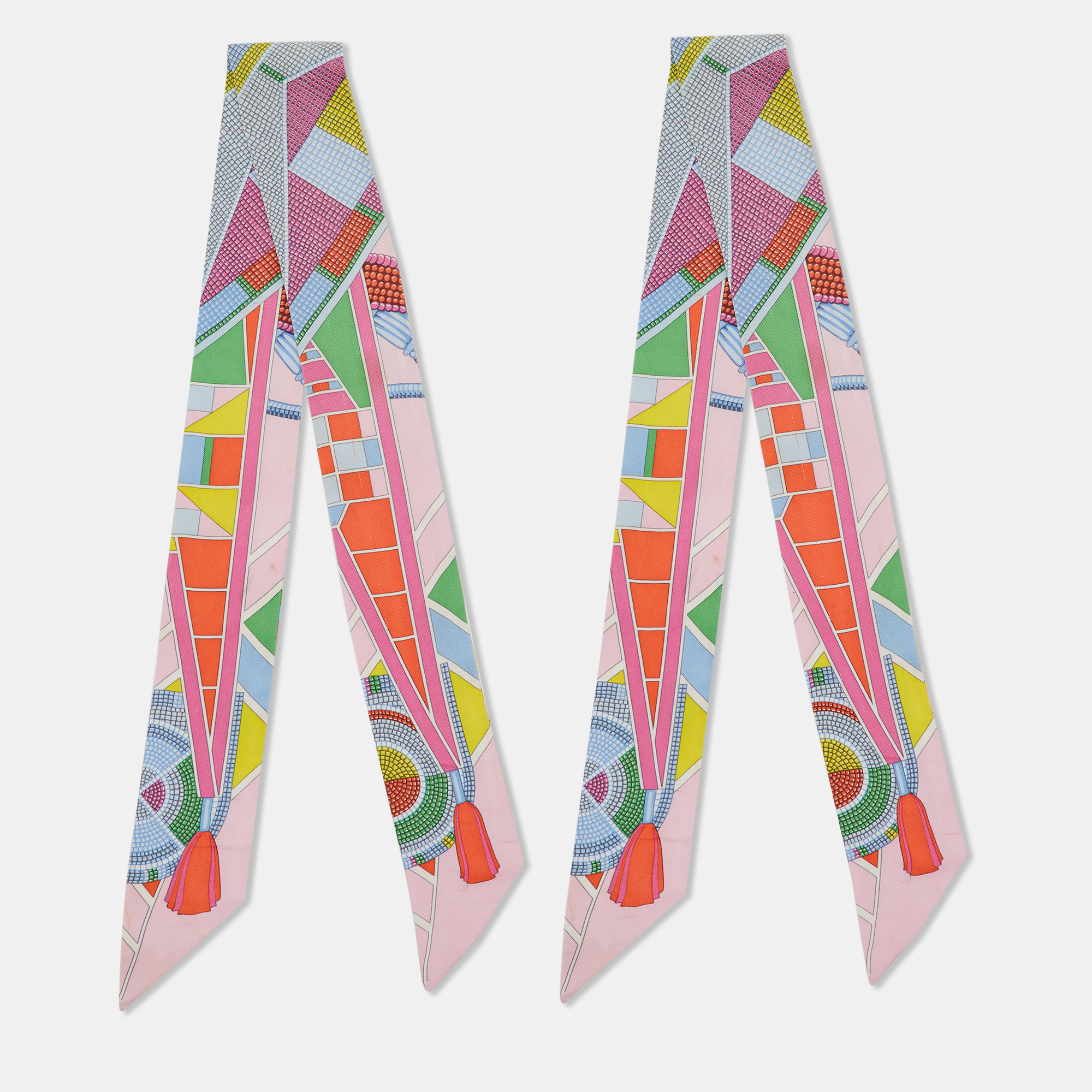 herm&egrave;s multicolor l'art indien des plaines silk twilly set of 2