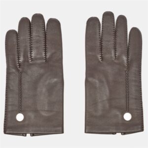 hermes dark brown leather clou de selle ii gloves size 8