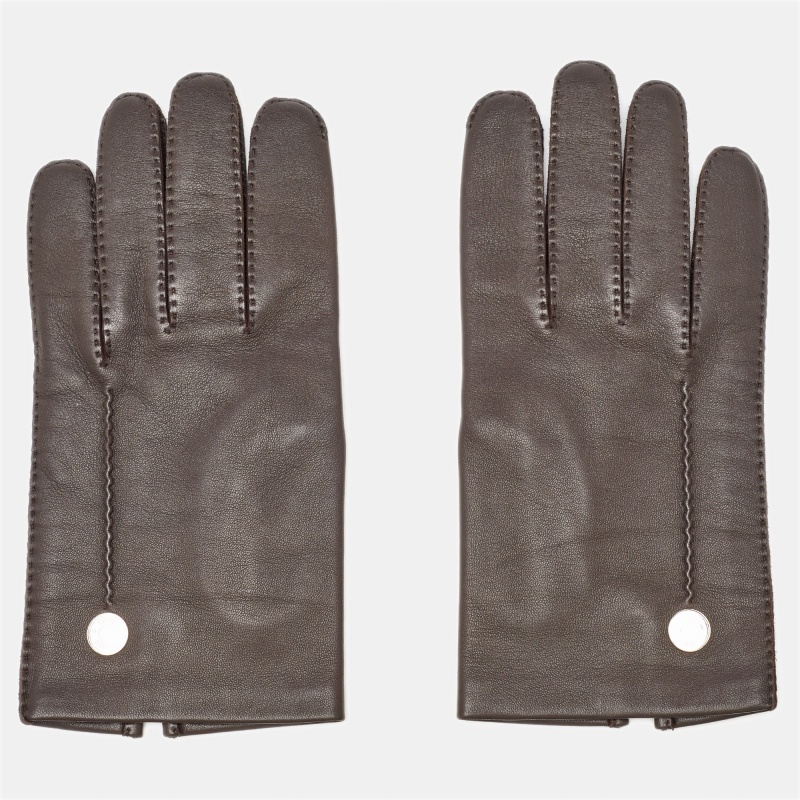 hermes dark brown leather clou de selle ii gloves size 8