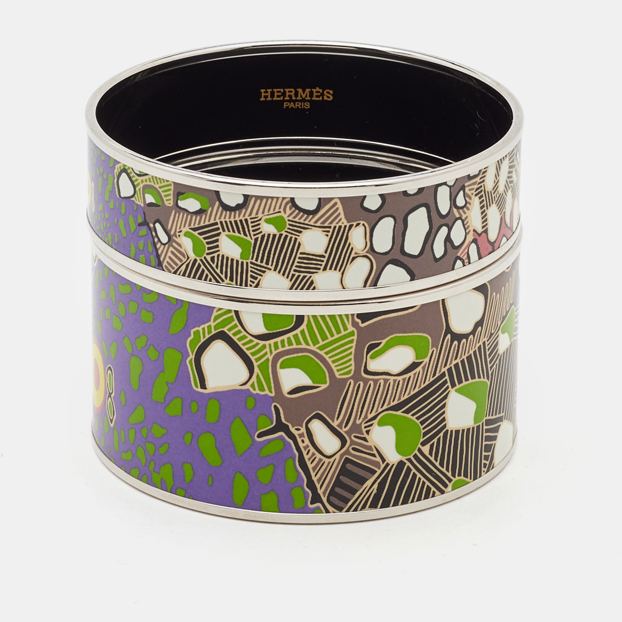 herm&egrave;s printed enamel palladium plated set of 2 bangle bracelet