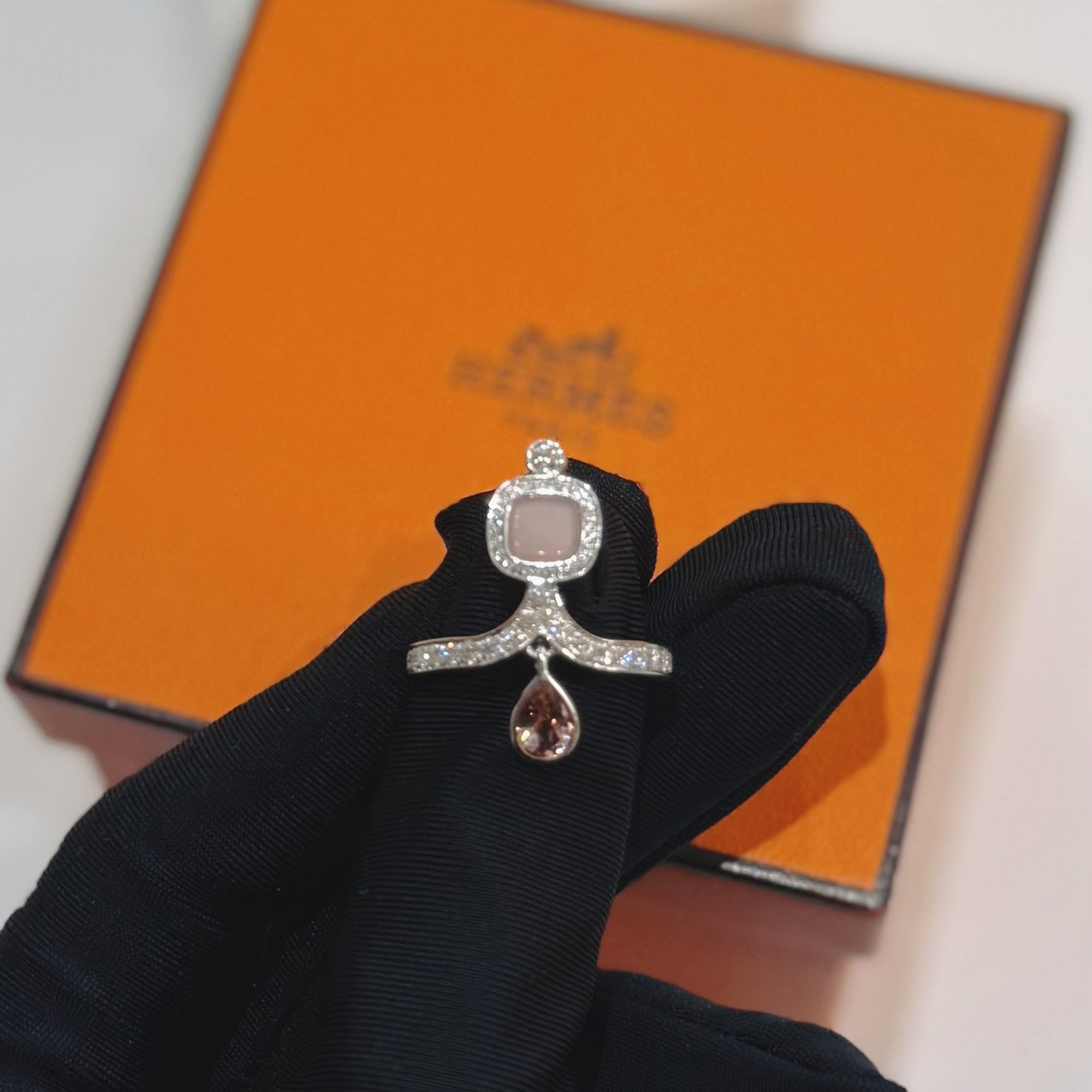 hermes pink opal and tourmaline 18k white gold diamond ring eu 52