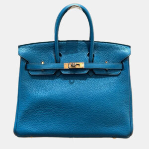 hermes birkin 25 blue leather handbag