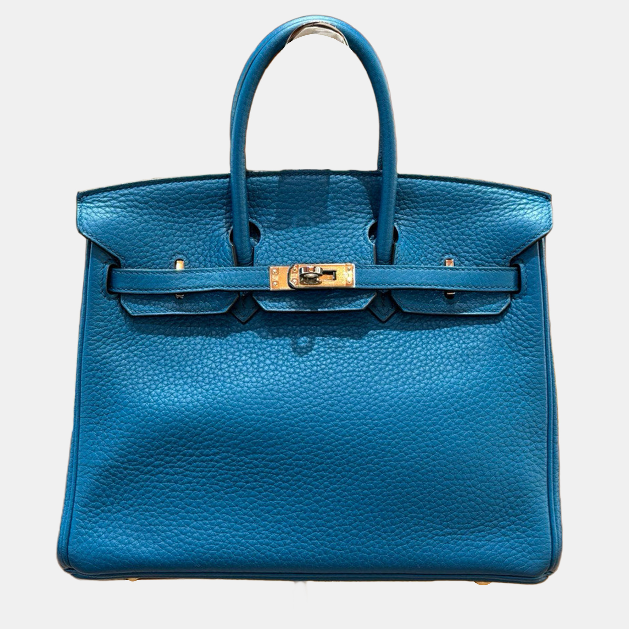 hermes birkin 25 blue leather handbag