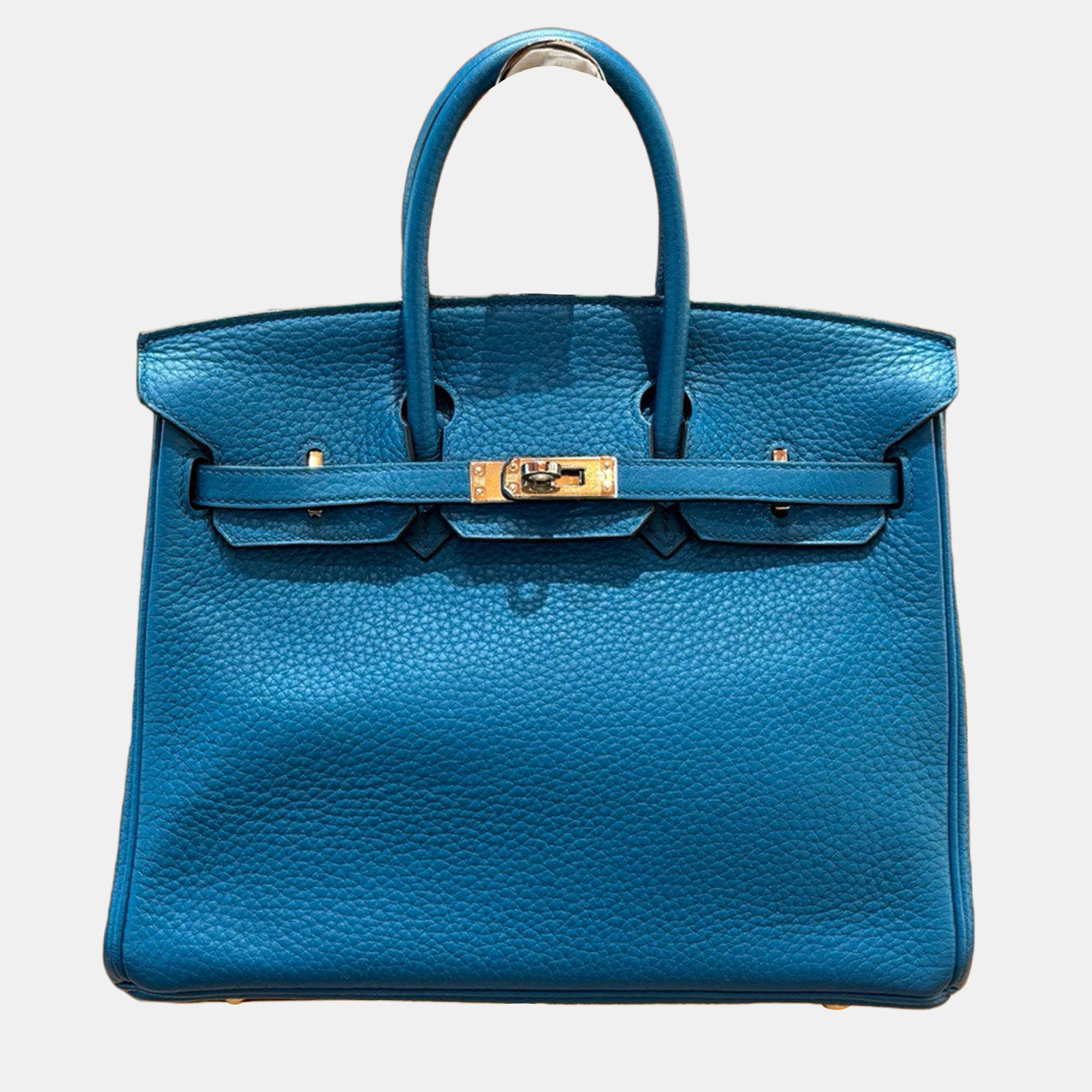 hermes birkin 25 blue leather handbag