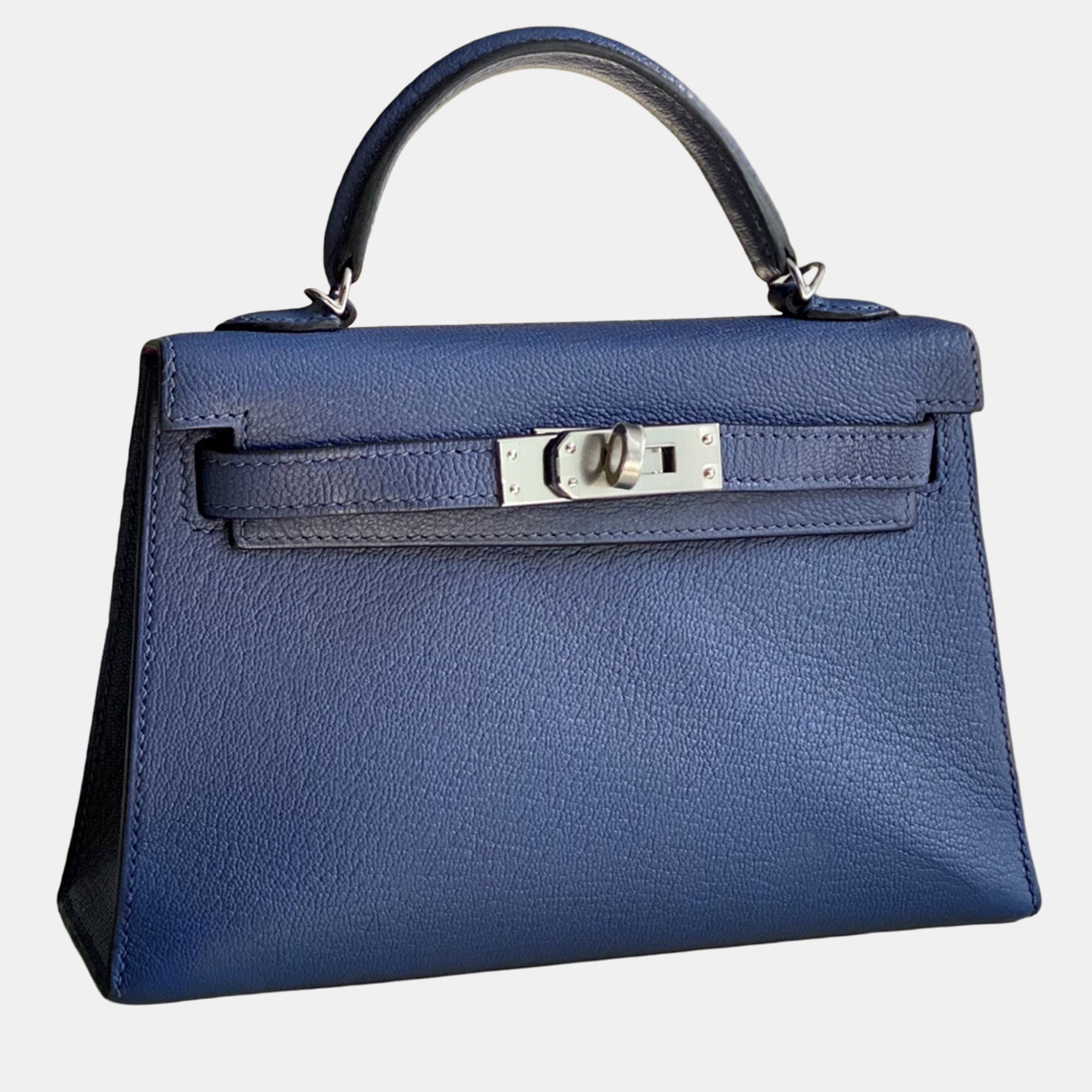 hermes kelly ii mini agate blue leather handbag