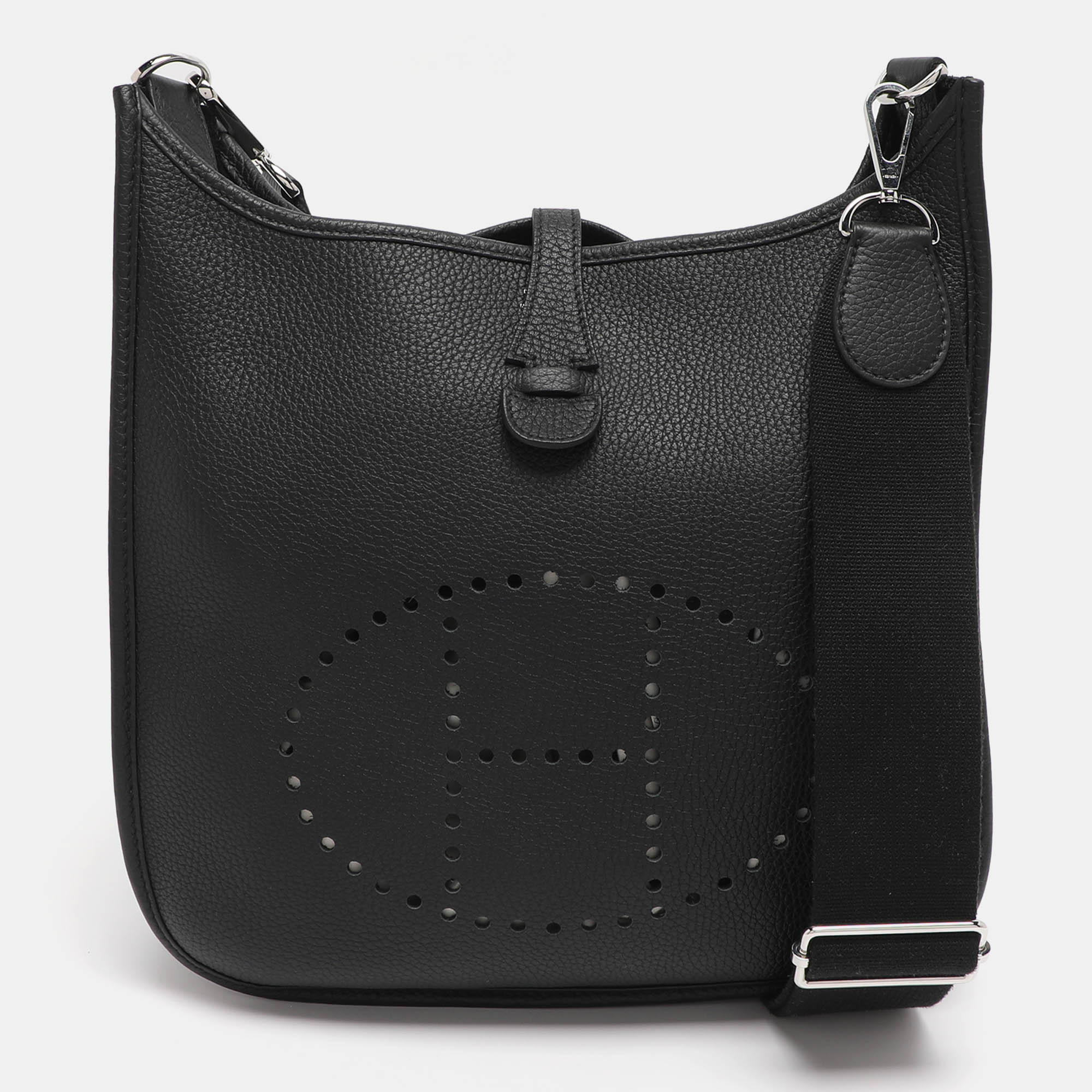 hermes black clemence leather evelyne iii pm bag