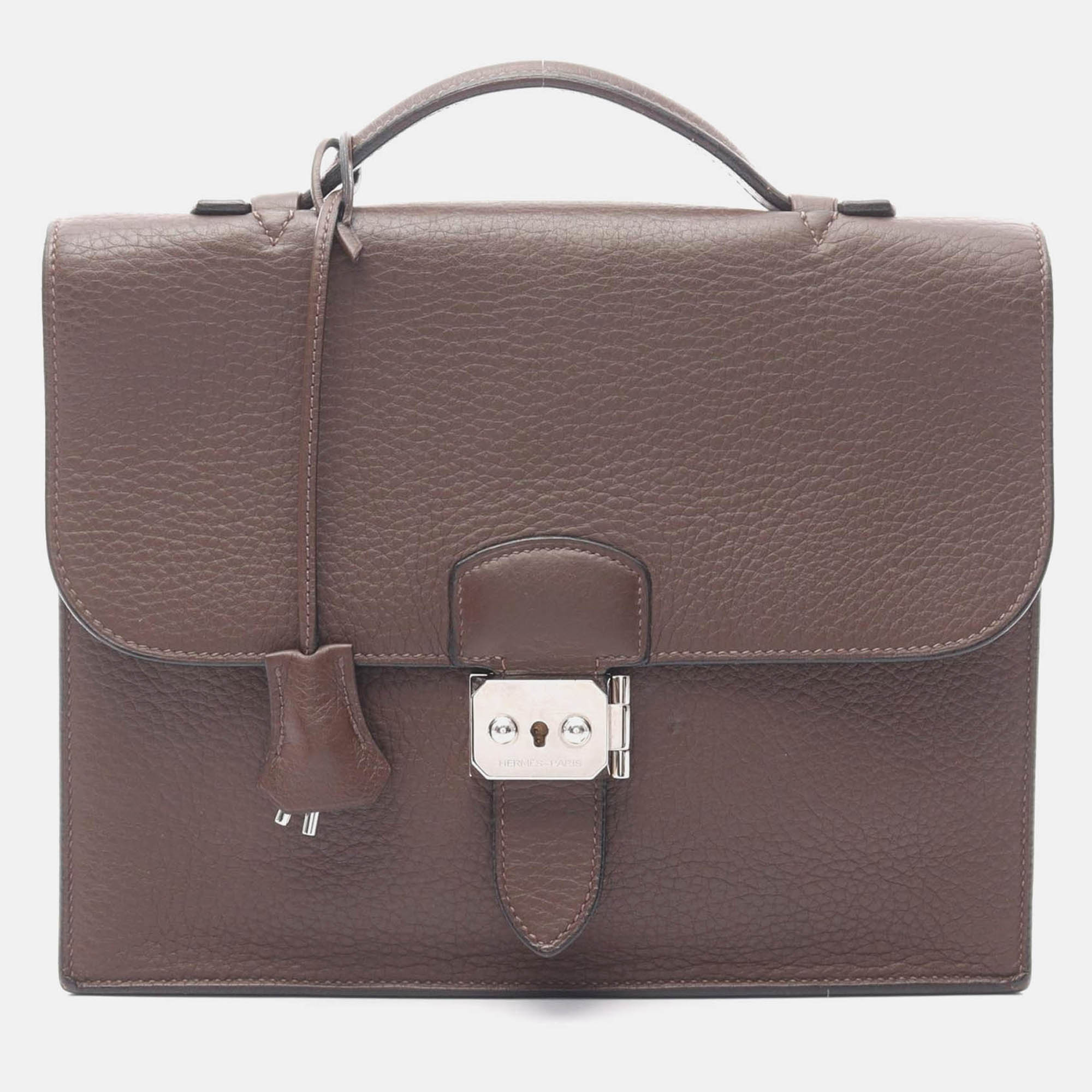 hermes sac a depeche 27 brown havane fjord leather business bag