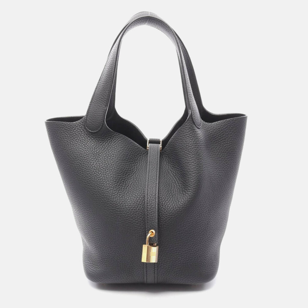 luxury-women-hermes-used-handbags-p1210522-005.jpeg Hermes Picotin Lock Black Clemence Leather Tote MM 060991Cc