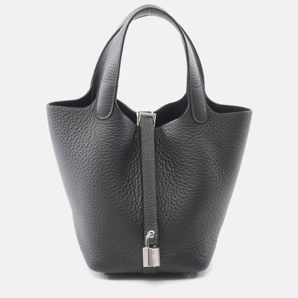 luxury-women-hermes-used-handbags-p1210524-007.jpeg Hermes Picotin Lock Green Vert Fonce Clemence Leather Handbag PM