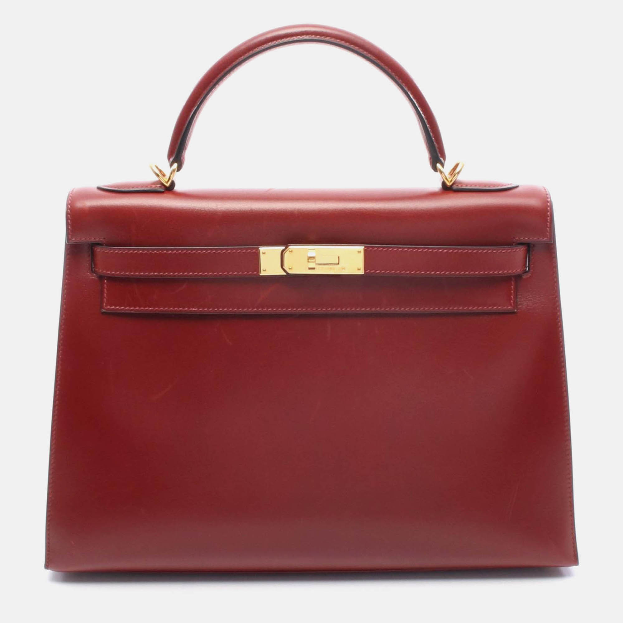 hermes kelly 32 bordeaux rouge h box calf leather shoulder bag