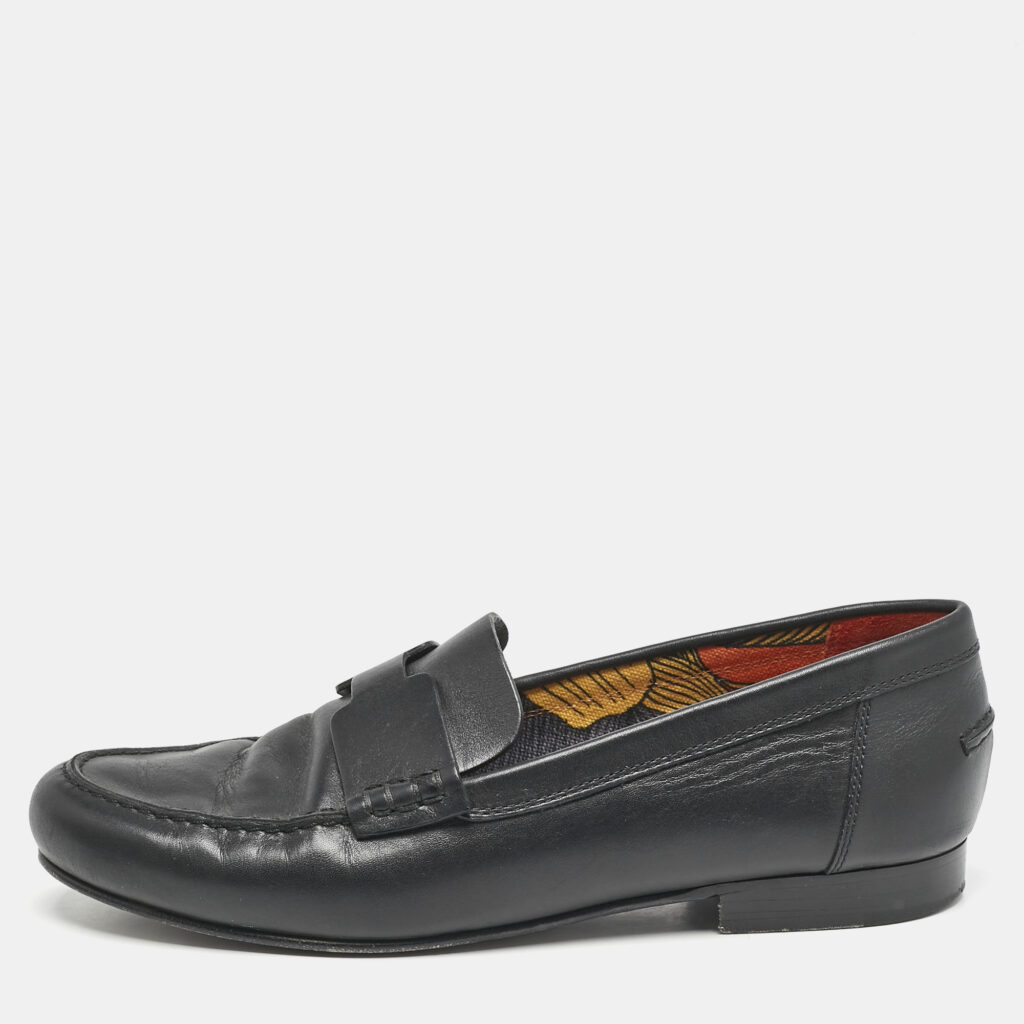 luxury-women-hermes-used-shoes-p1136535-003-2.jpg Hermes Black Leather Kennedy Loafers Size 38.5
