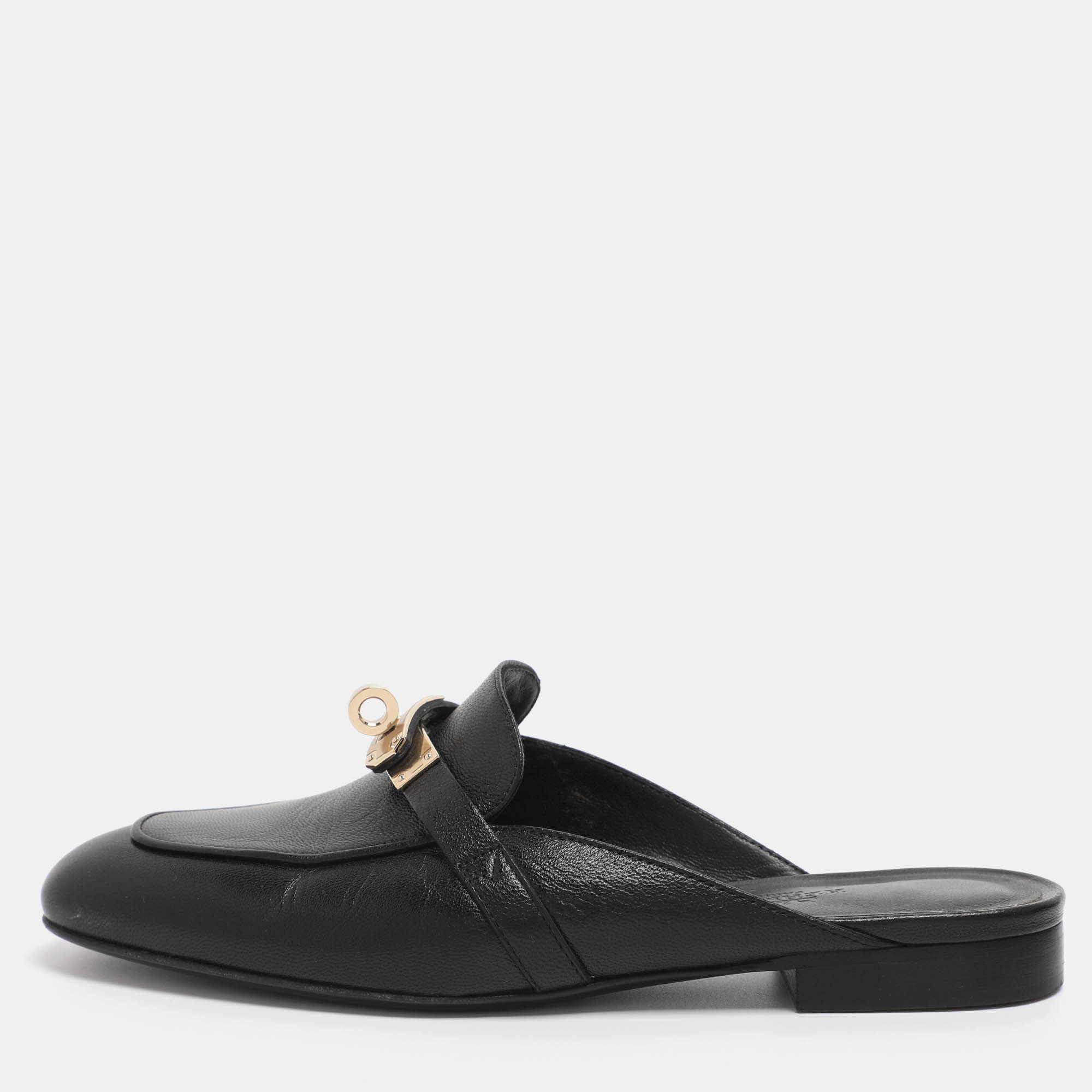 hermes black leather oz mules size 35