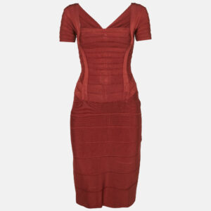 herve leger burgundy knit bandage mini dress m