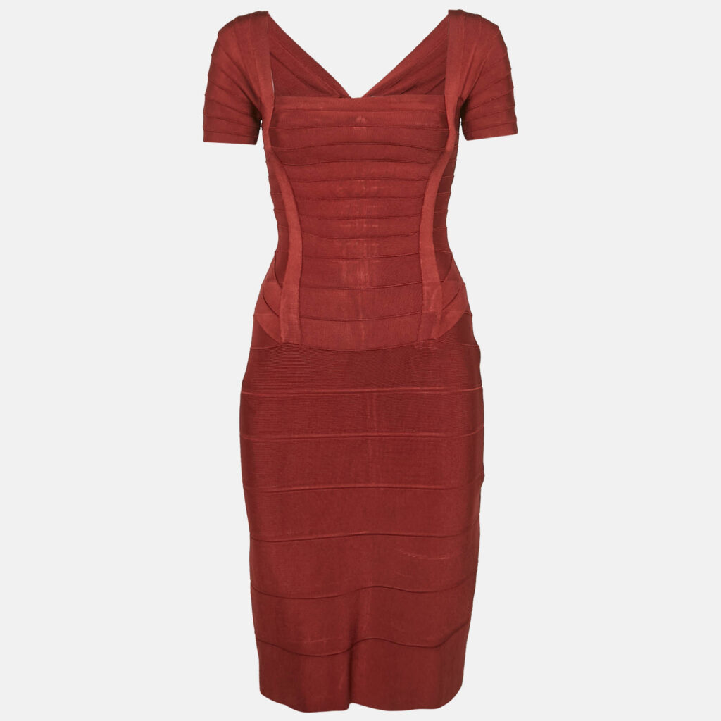 luxury-women-herve-leger-used-clothes-p1126936-001.jpg Herve Leger Burgundy Knit Bandage Mini Dress M