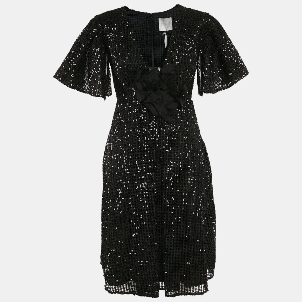 luxury-women-ingie-paris-new-clothes-p1133522-006.jpg INGIE Paris Black Lace Sequin V-Neck Flared Short Dress M