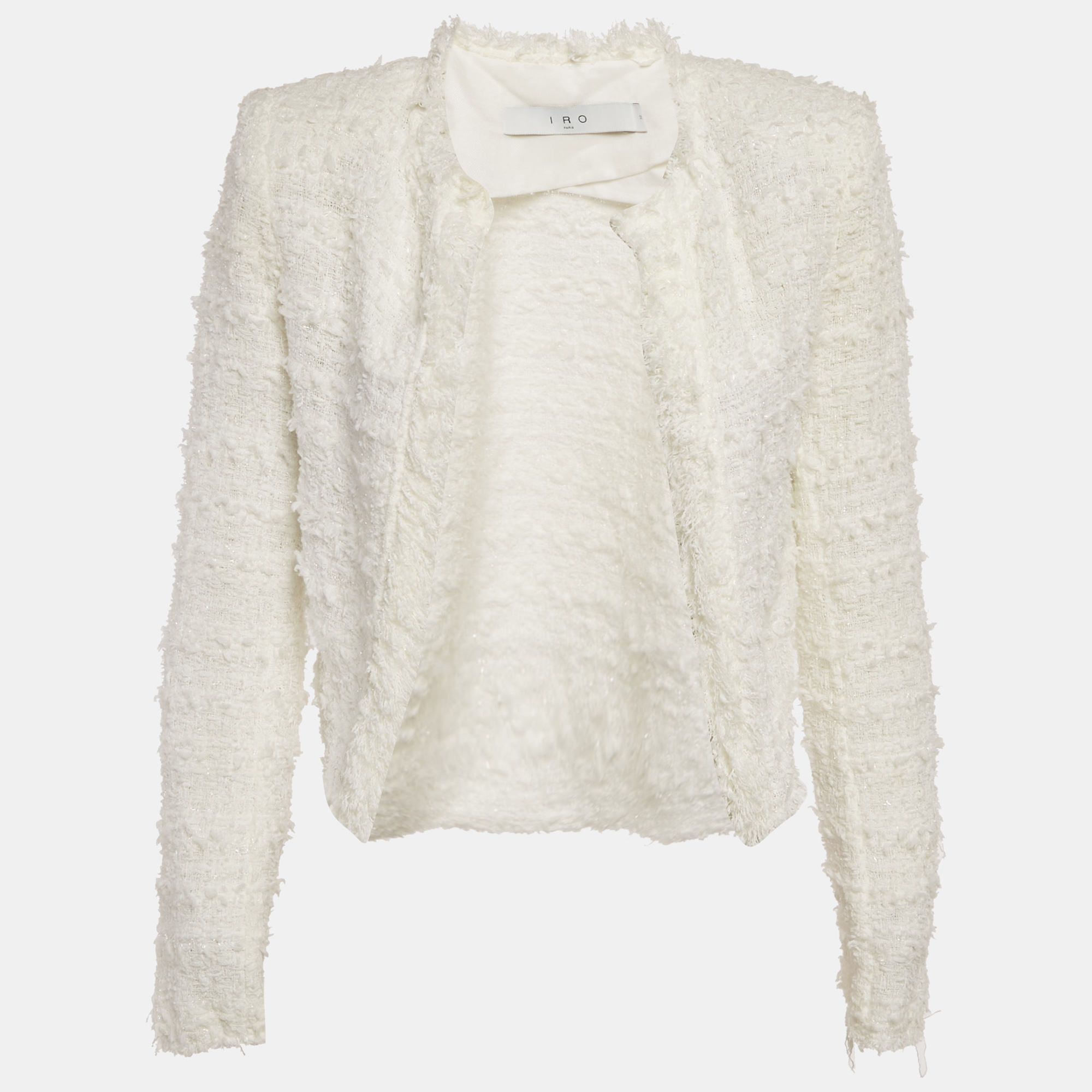 iro white tweed open front moana jacket xxs