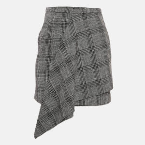 isabel marant black plaid pattern cotton blend asymmetric mini skirt s