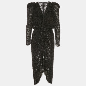 luxury-women-isabel-marant-used-clothes-p1180046-001.jpg isabel marant black dot devore plunge neck ruched midi dress m