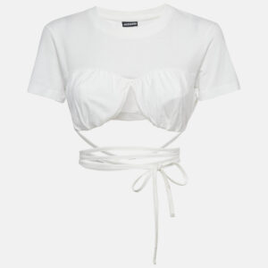 jacquemus white jersey tie-up le baci crop top s