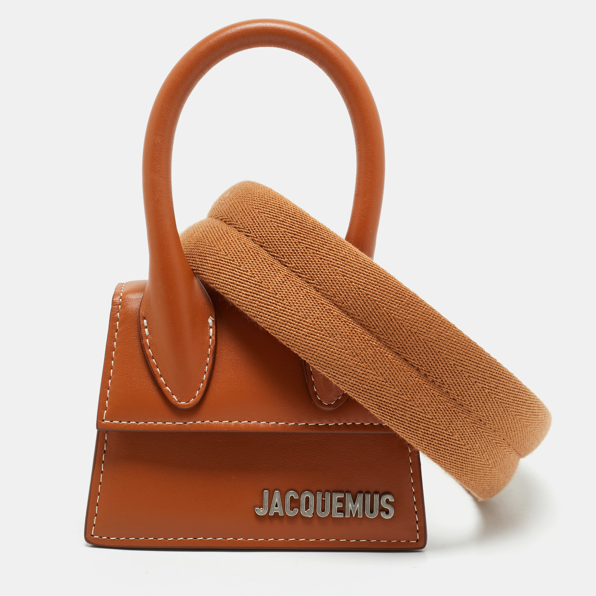 jacquemus brown leather mini le chiquito top handle bag