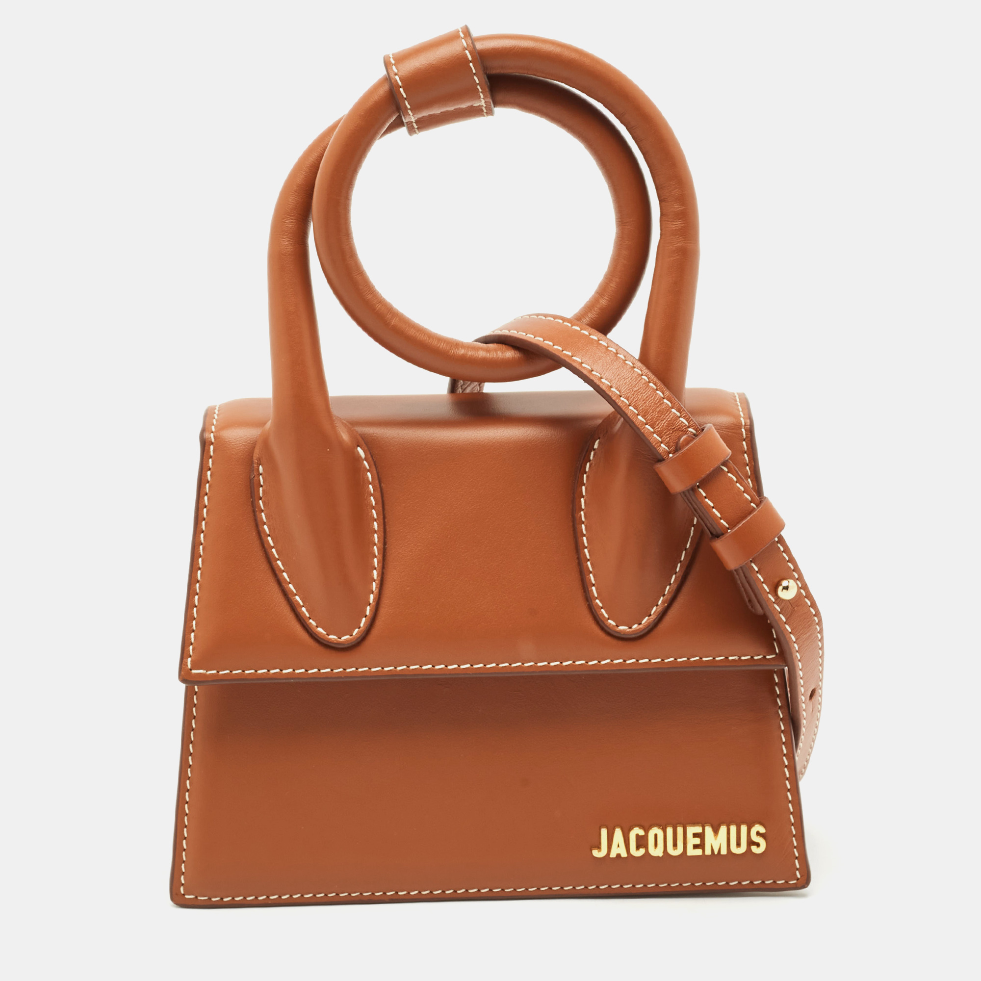 jacquemus brown leather le chiquito noeud top handle bag
