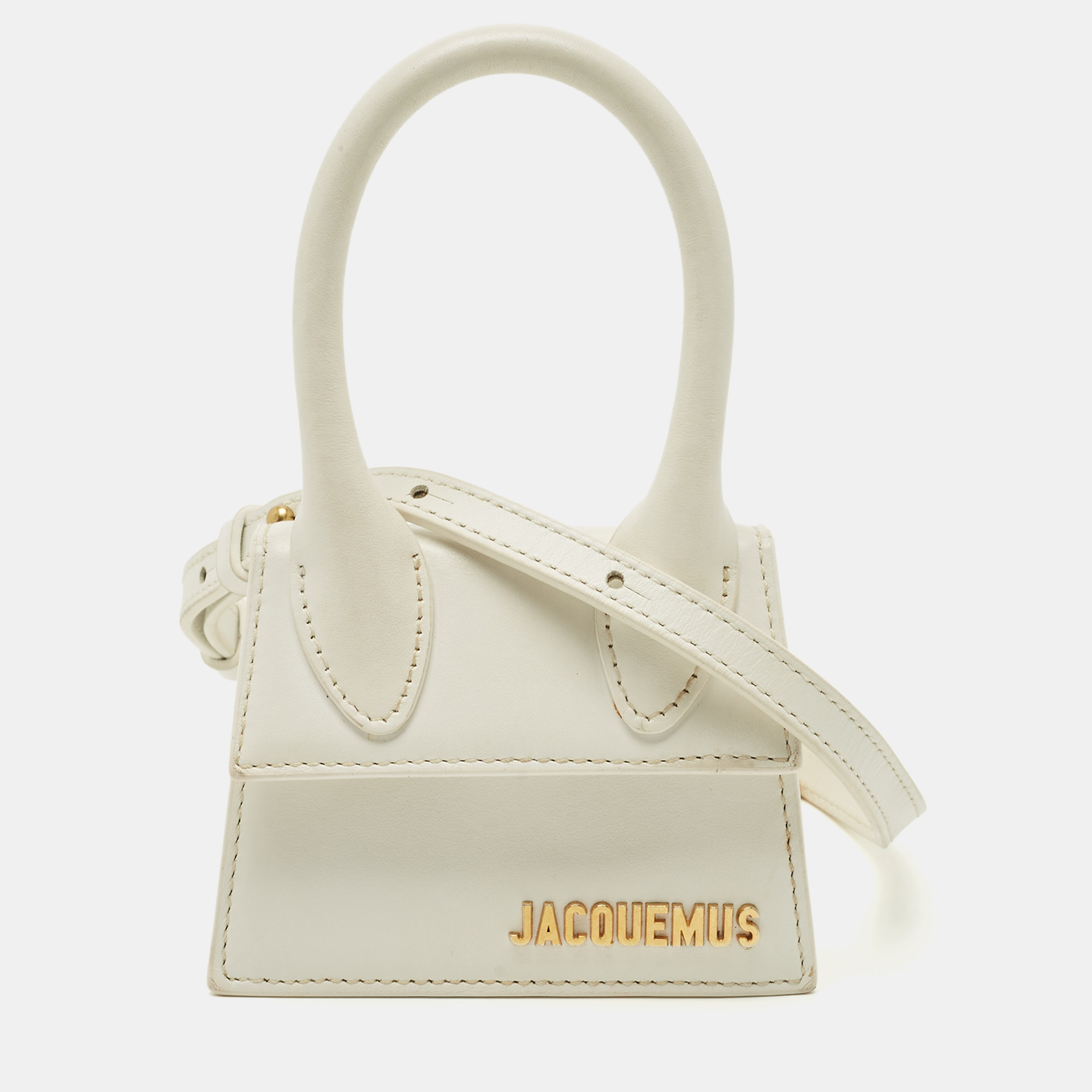 jacquemus white leather mini le chiquito top handle bag