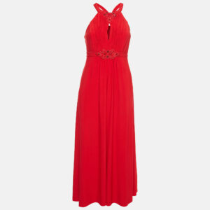 jenny packham red beaded jersey halter neck maxi dress l