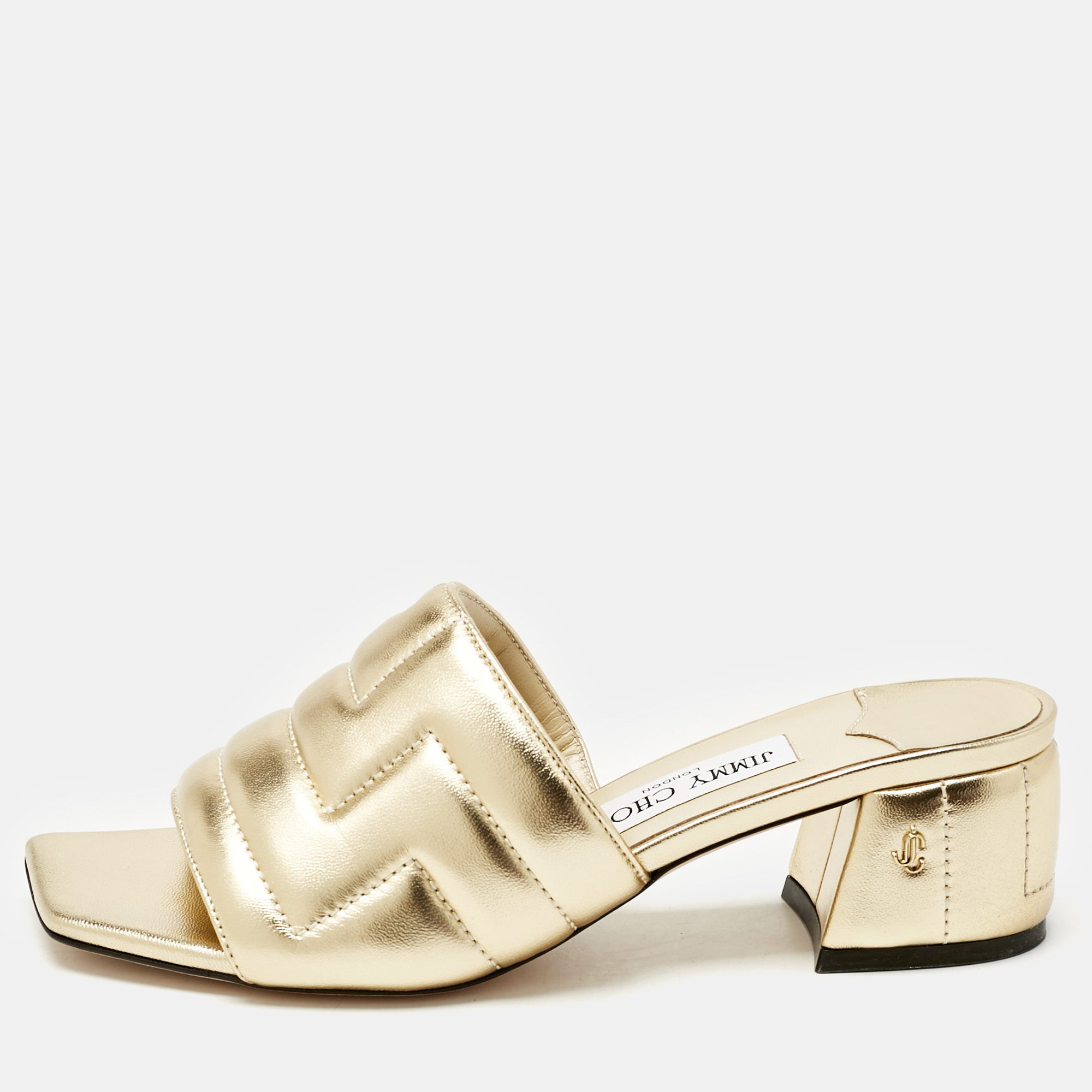 jimmy choo gold quilted leather themis slide sandals size 37