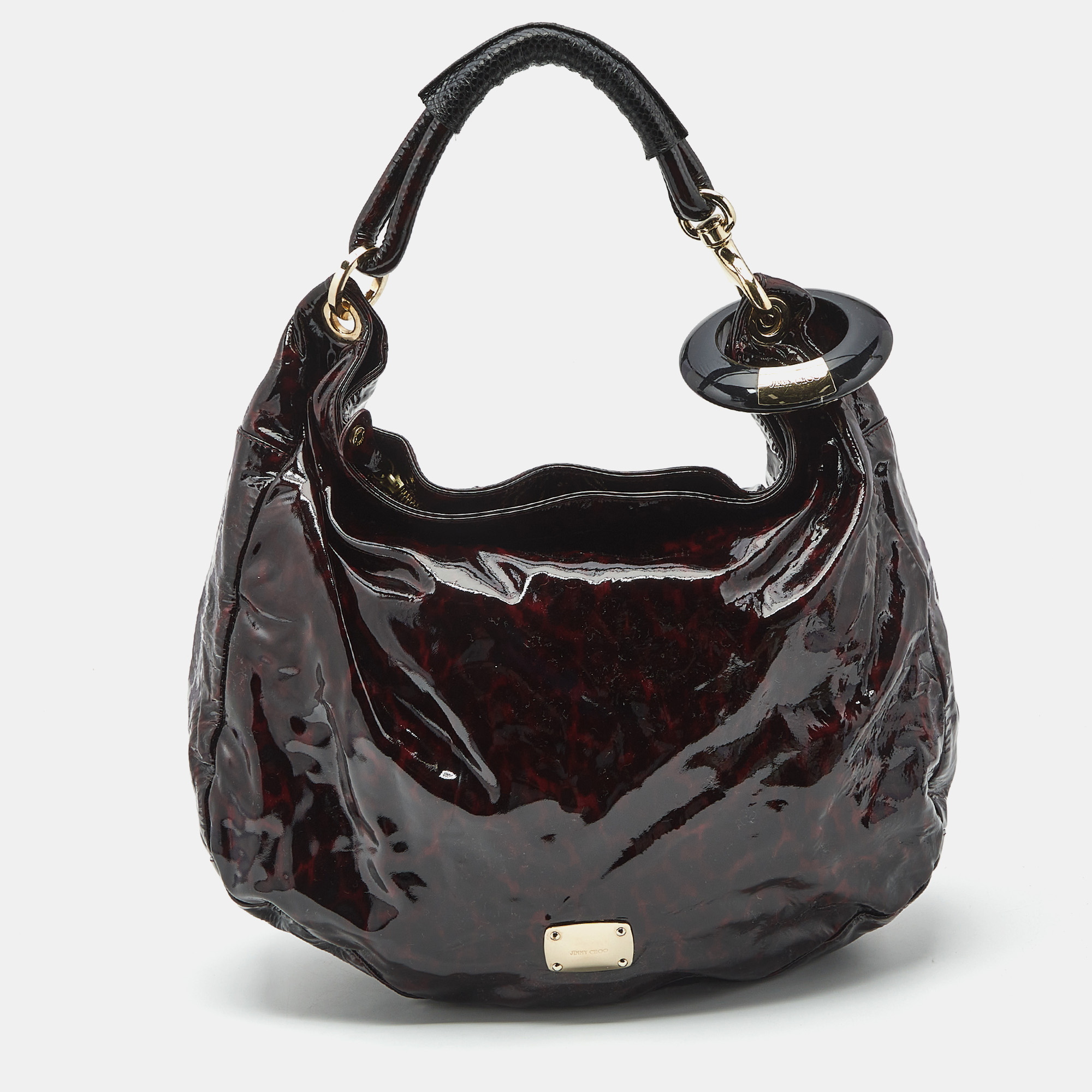 jimmy choo red/black leopard print patent leather large sky bangle hobo