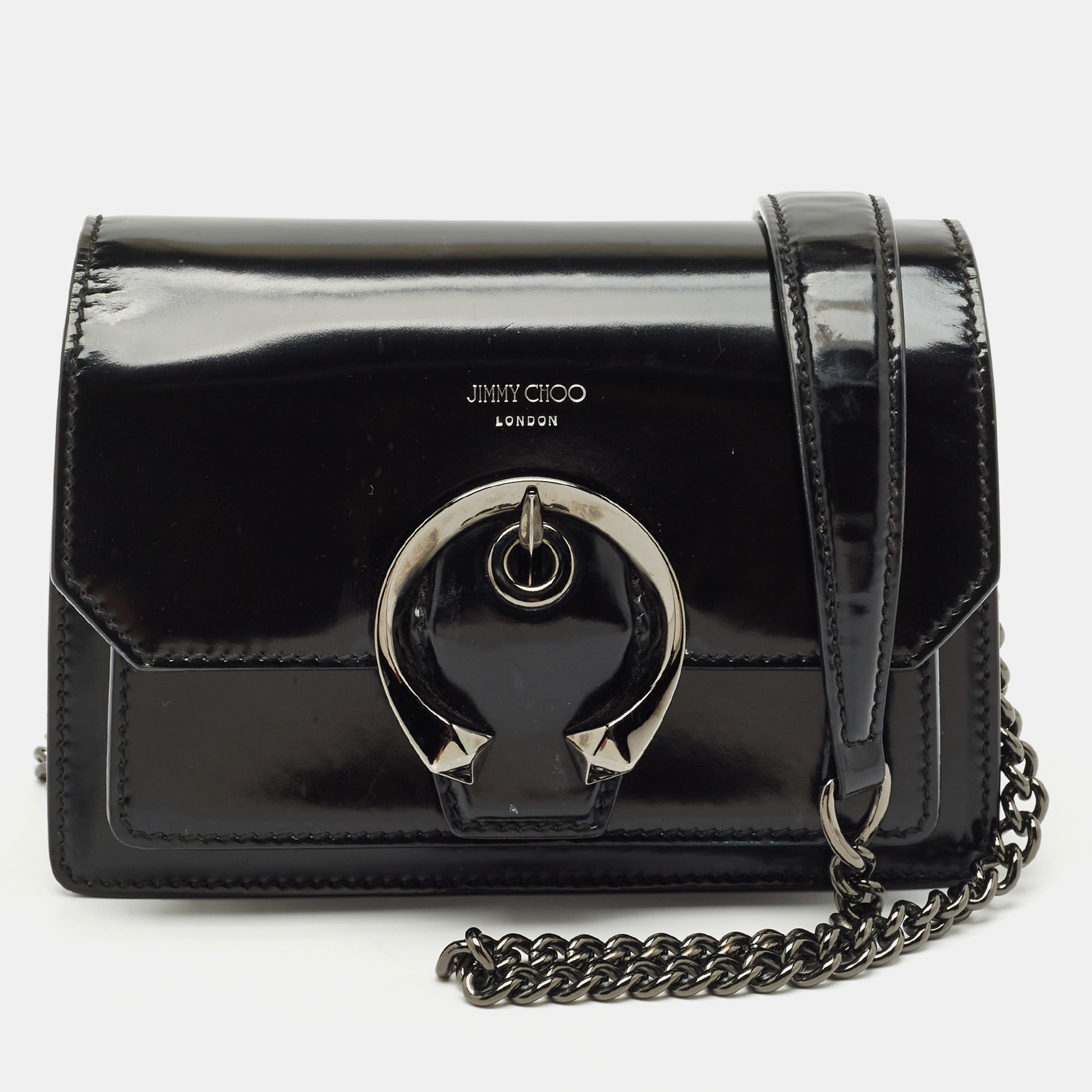 jimmy choo black glossy leather madeline shoulder bag