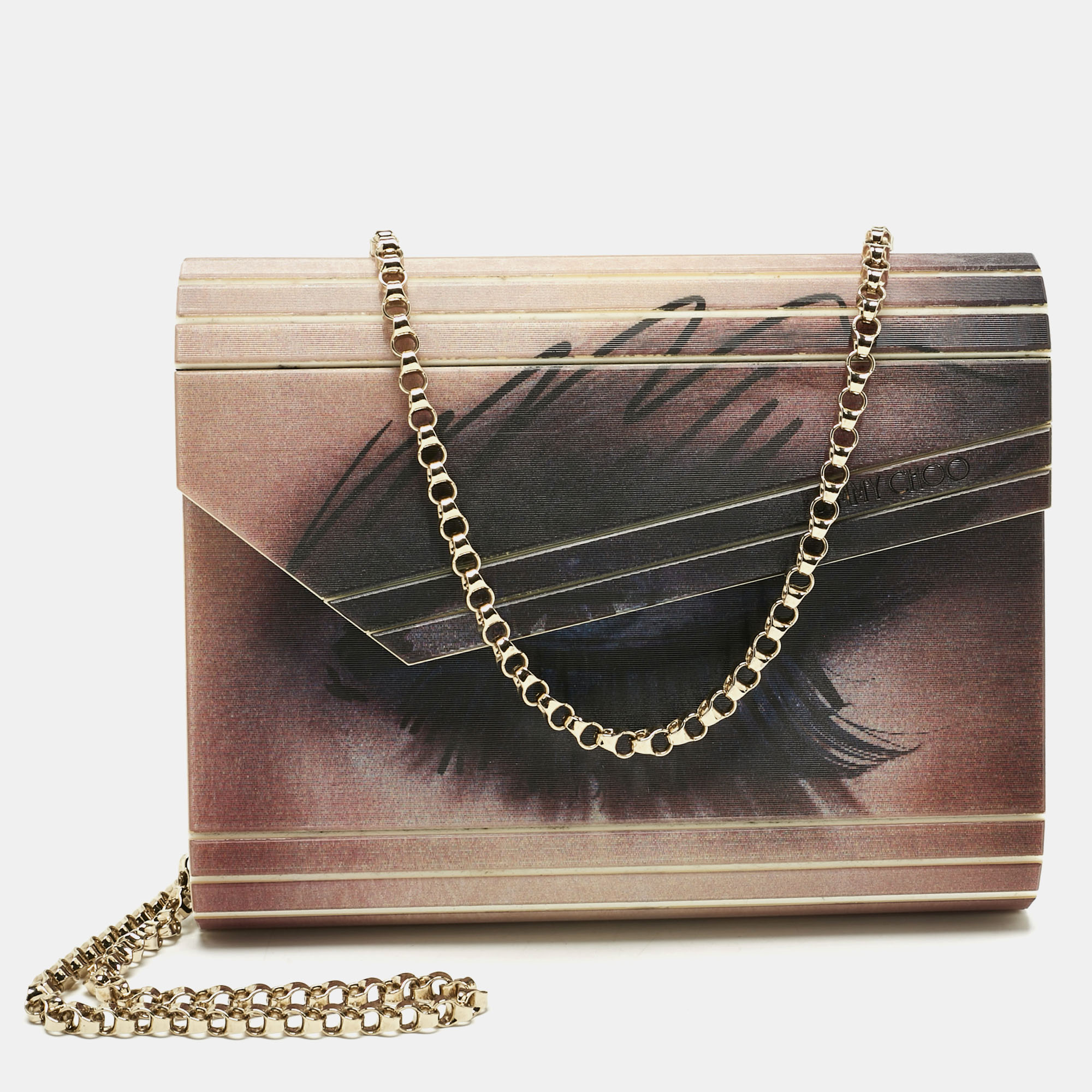 jimmy choo multicolor holographic eye acrylic candy chain clutch