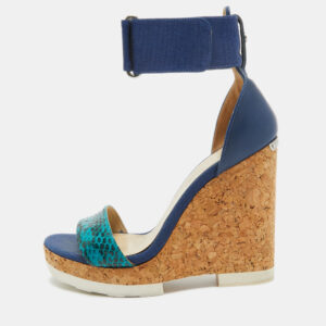 jimmy choo blue python and leather neston platform wedge sandals size 38