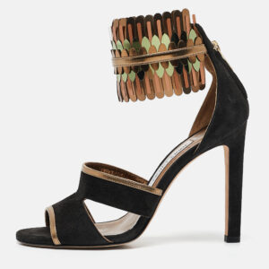 jimmy choo black/gold suede and metallic leather klara sandals size 38