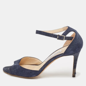 jimmy choo navy blue denim annie ankle strap sandals size 38