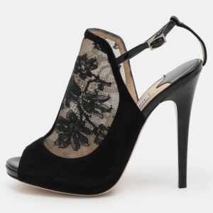 jimmy choo black lace and suede slingback sandals size 37.5