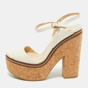 jimmy choo cream leather wedge cork platform sandals size 37