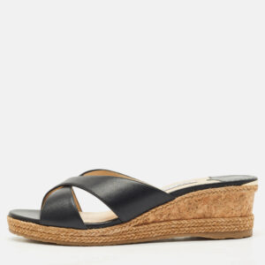 jimmy choo black leather almer wedge sandals size 40.5