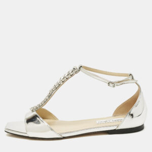 jimmy choo silver leather bella flat sandals size 41
